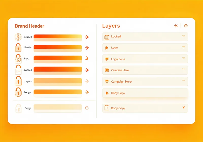 Diagram illustrating Atelier's lockable layers feature — a layers panel with padlock icons on approved layers and editable indicators on unlocked ones
