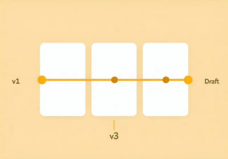 Diagram showing three stacked canvas versions with timestamps and version labels, illustrating Atelier's versioned canvas system